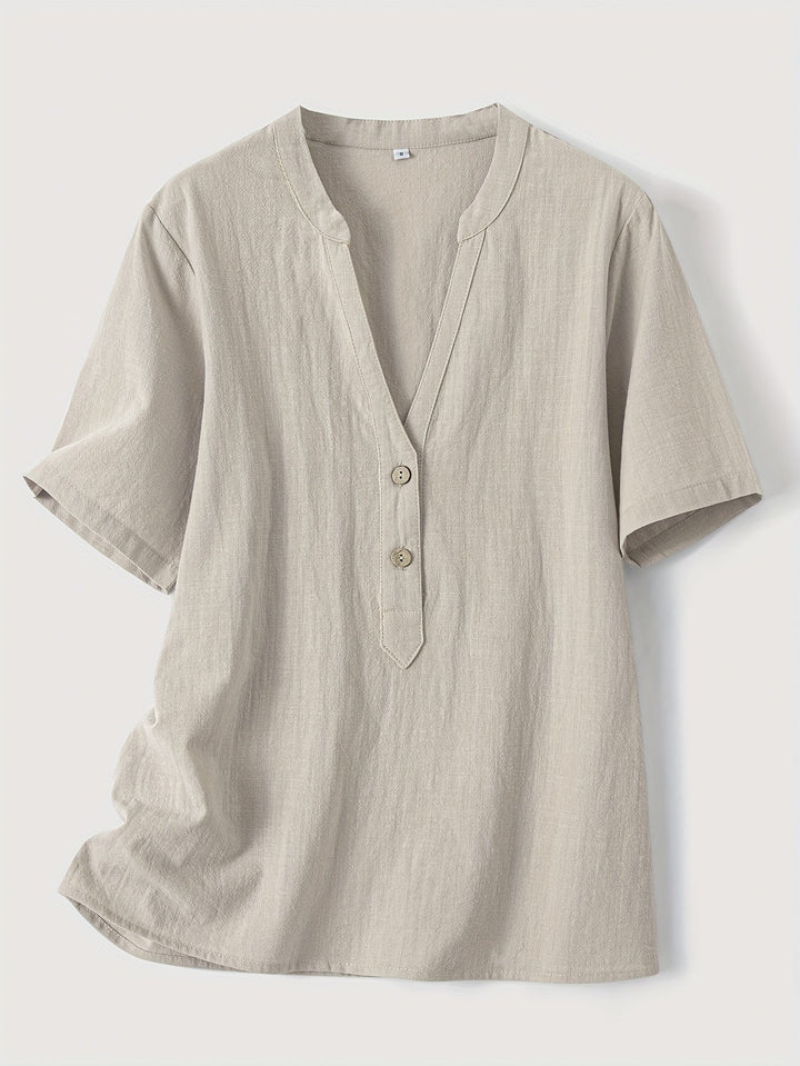 Blusa Elegante con Escote en V y Botones de Madera