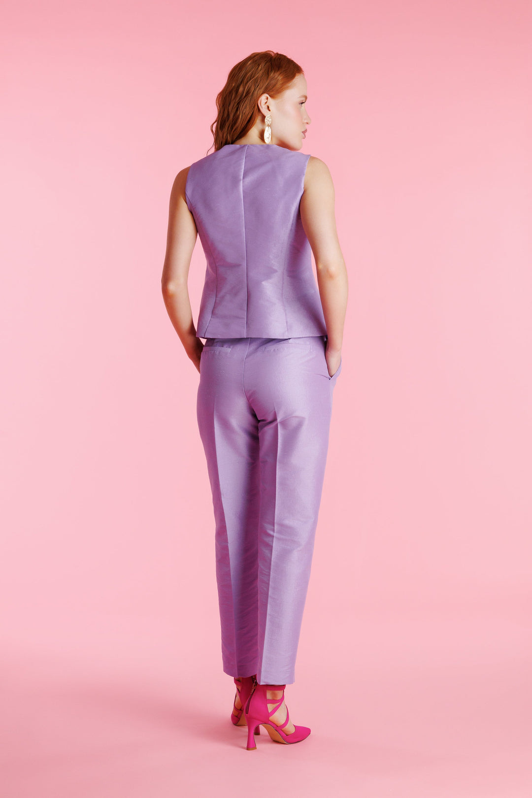 Pantalón De Vestir Shantung Tiro Alto Mujer