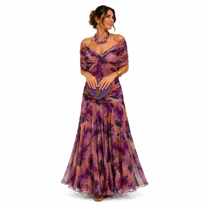 Alondra Vestido Largo con Estampado Floral Fantasía y Escote en V