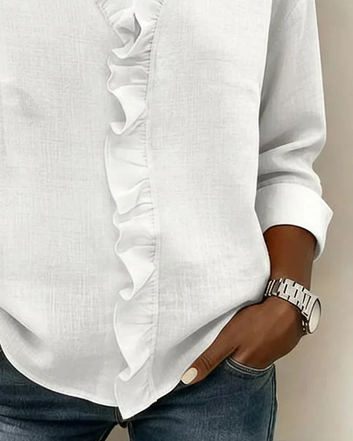 Blusa Elegante con Escote en V y Volantes Delicados