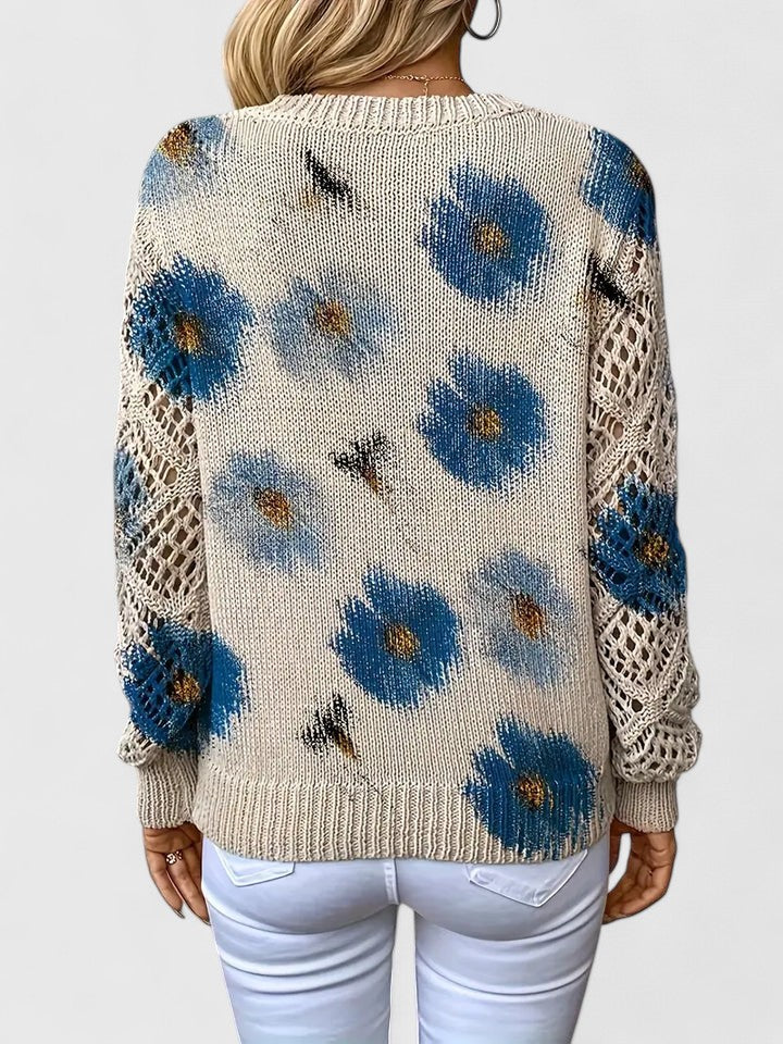 Jersey Elegante con Estampado Floral y Mangas Aireadas