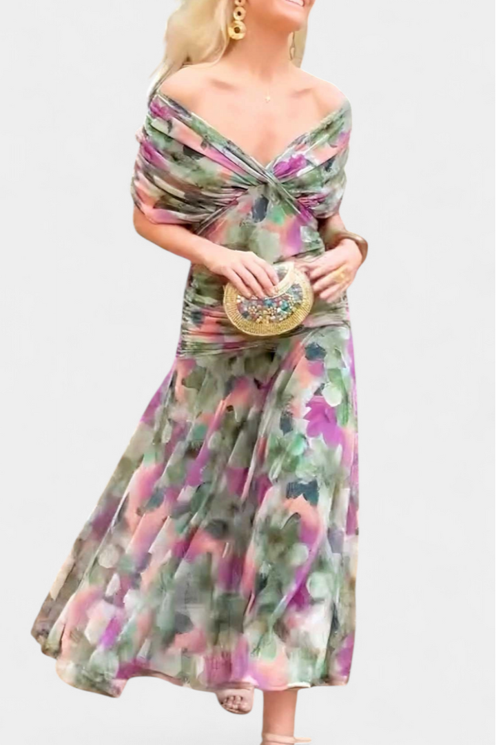 Alondra Vestido Largo con Estampado Floral Fantasía y Escote en V